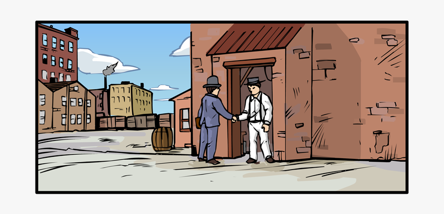 At The Door He Meets A Man And They Shake Hands - Cartoon, Transparent Clipart