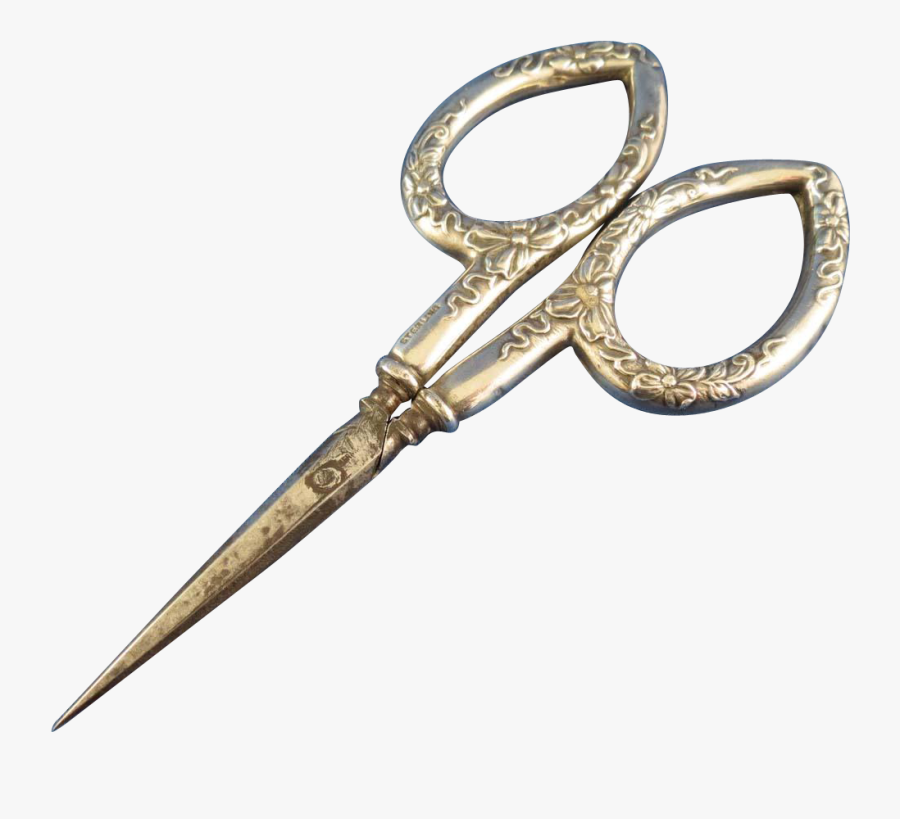 Small German Sterling Sewing Scissors With Floral Repoussé - Dagger, Transparent Clipart