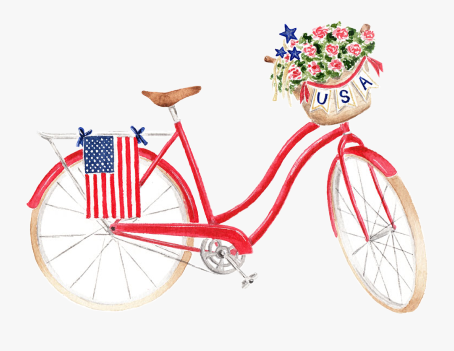 #watercolor #bicycle #flowers #usa #independanceday - Bicycle, Transparent Clipart