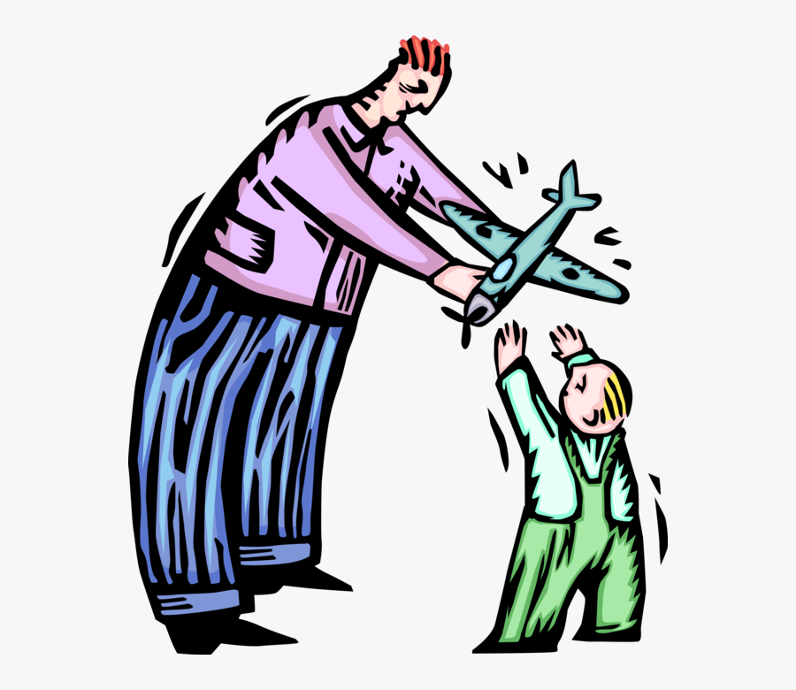 Vector Illustration Of Father Hands Toy Plane Airplane - Illustration, Transparent Clipart