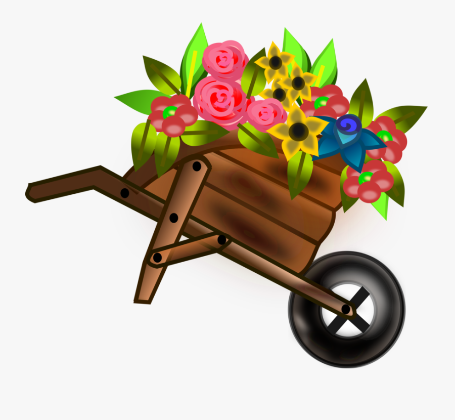 Flower,flowerpot,plant - Cartoon Wheelbarrow With Flowers, Transparent Clipart