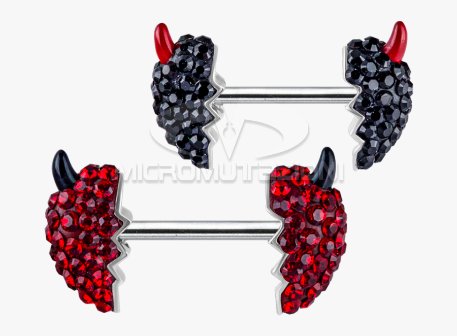 Titanium Swarovski Crystal Devilheart Nipple Barbell - Blackberry, Transparent Clipart