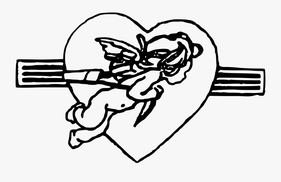 Cupid Drawing Flying - Line Art, Transparent Clipart