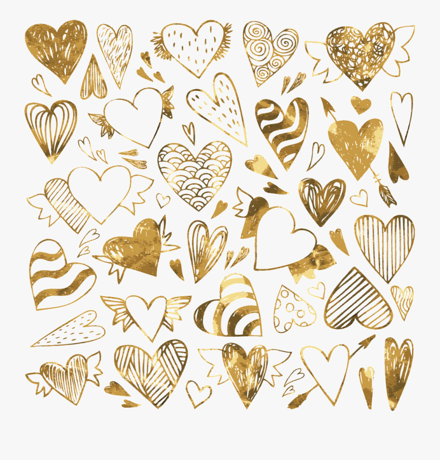 Various Patterns Of Golden - Doodle Herzen, Transparent Clipart