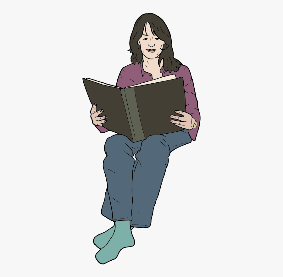 Lady, Woman, Reading, Cartoon, Book, Sitting - Woman Reading Clip Art, Transparent Clipart
