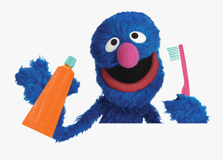 Grover Holding Toothbrush And Toothpaste - Sesame Street Brushing Teeth, Transparent Clipart