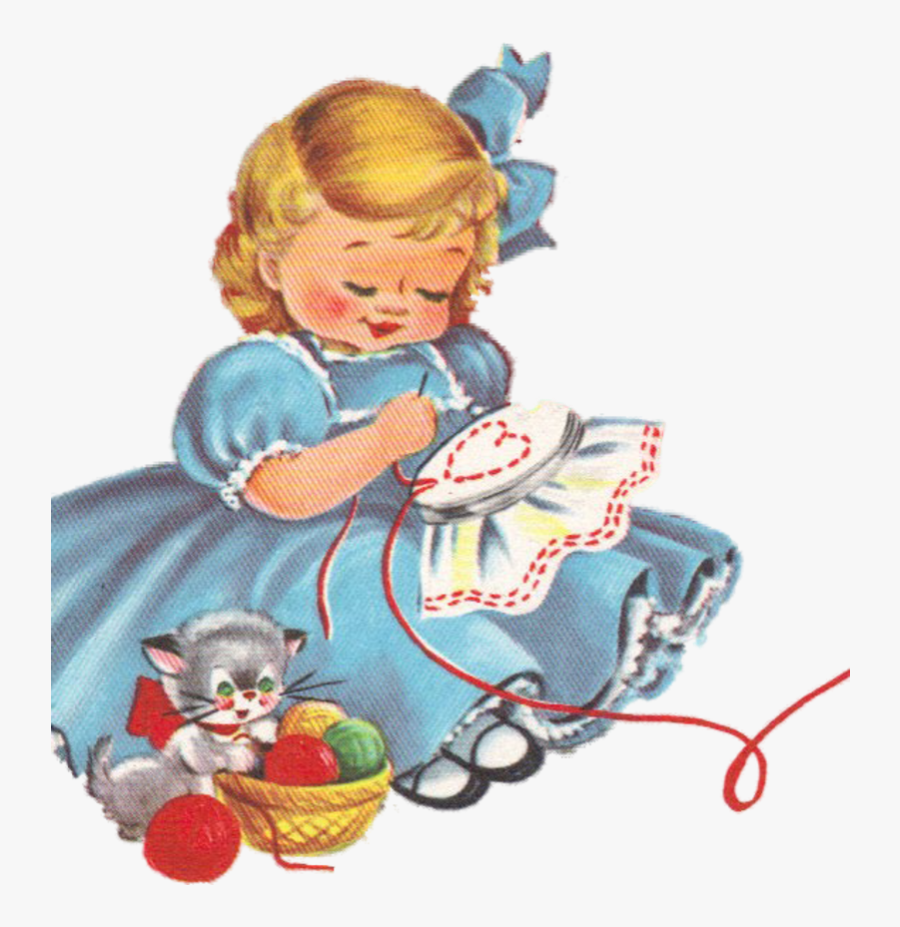Vintage Valentine Girl With - Vintage Sewing Ladies Clipart, Transparent Clipart