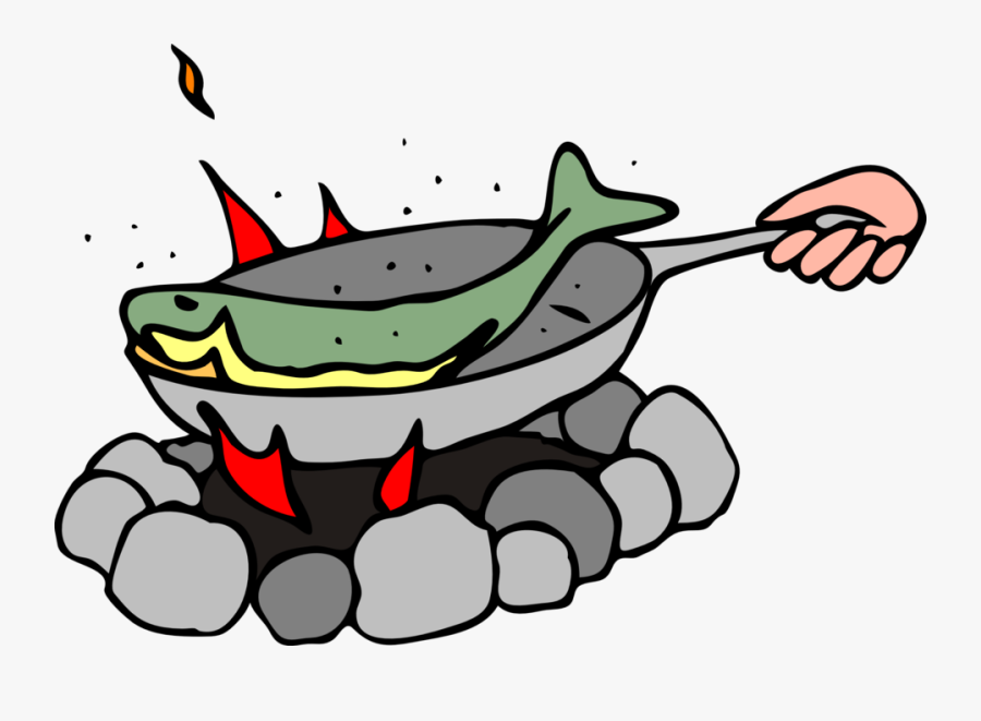 Cooking Fish On A Camping Cooker Vector Graphics - Fry Clipart, Transparent Clipart