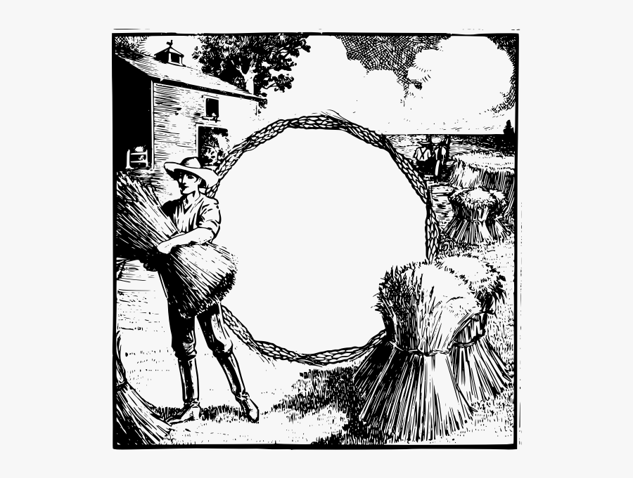 Vector Drawing Of Frame Farmer Carrying Frame Of Wheat - Farmer Frames, Transparent Clipart