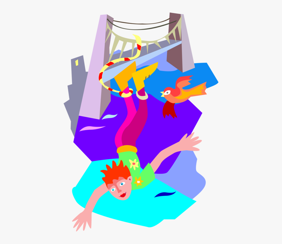 Vector Illustration Of Bungee Jumper Jumps With Elastic, Transparent Clipart