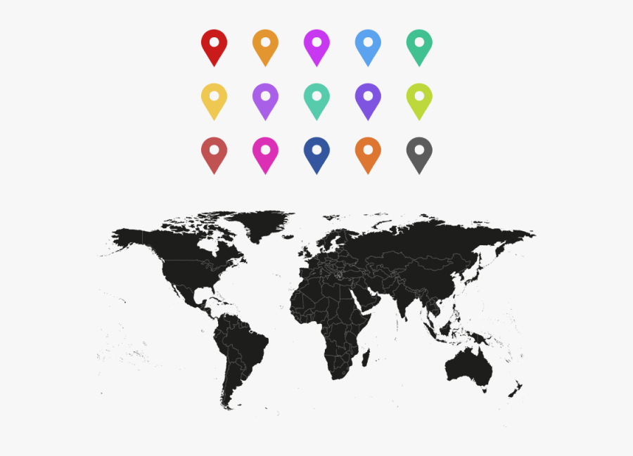 Transparent Pinned Paper Png - World Map Black White, Transparent Clipart