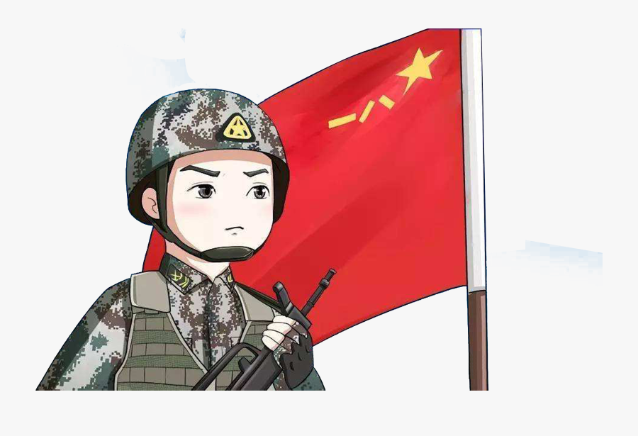 Cartoon Illustration Under The - Soldier Drawing With Flag, Transparent Clipart
