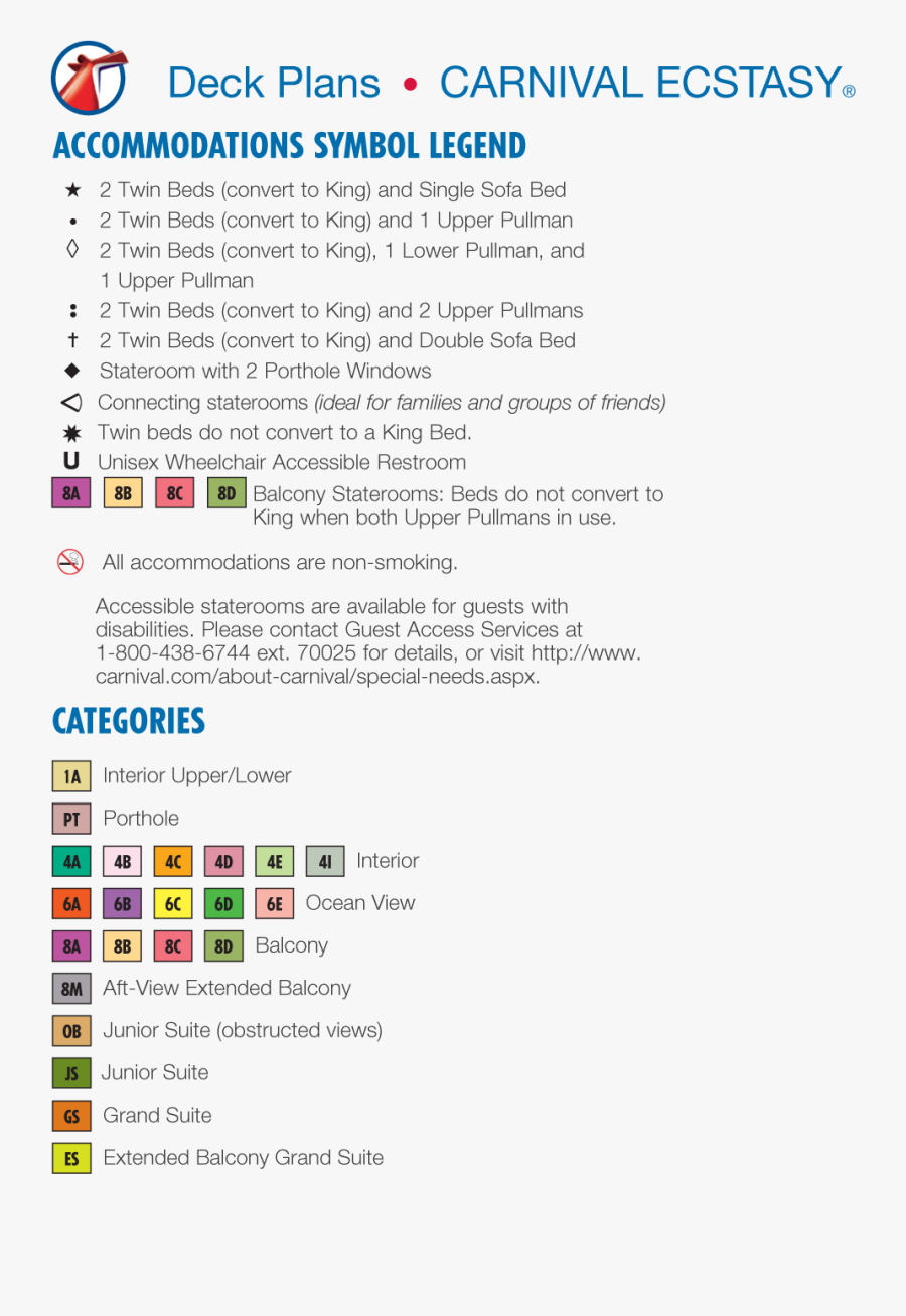 Deck Plan Carnival Ecstacy Ship, Transparent Clipart