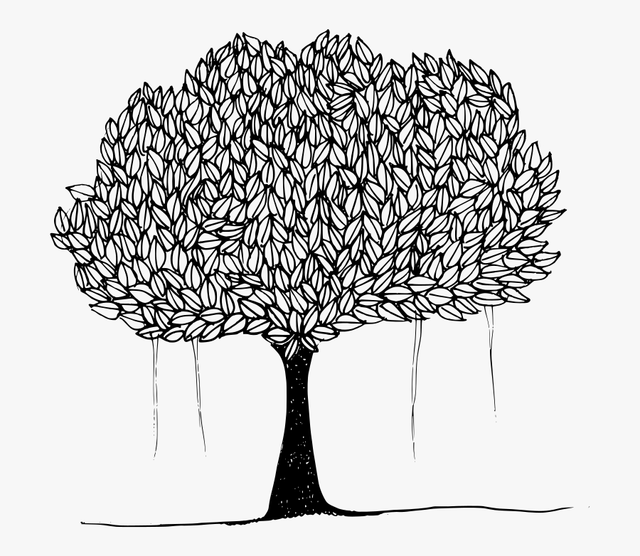 Peepal Tree Clipart Black And White , Png Download - Tree With Leaves Clipart Black And White, Transparent Clipart