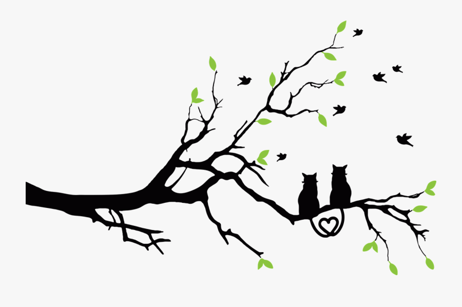 Lovebird Drawing Art Pencil - Cat On Tree Silhouette, Transparent Clipart