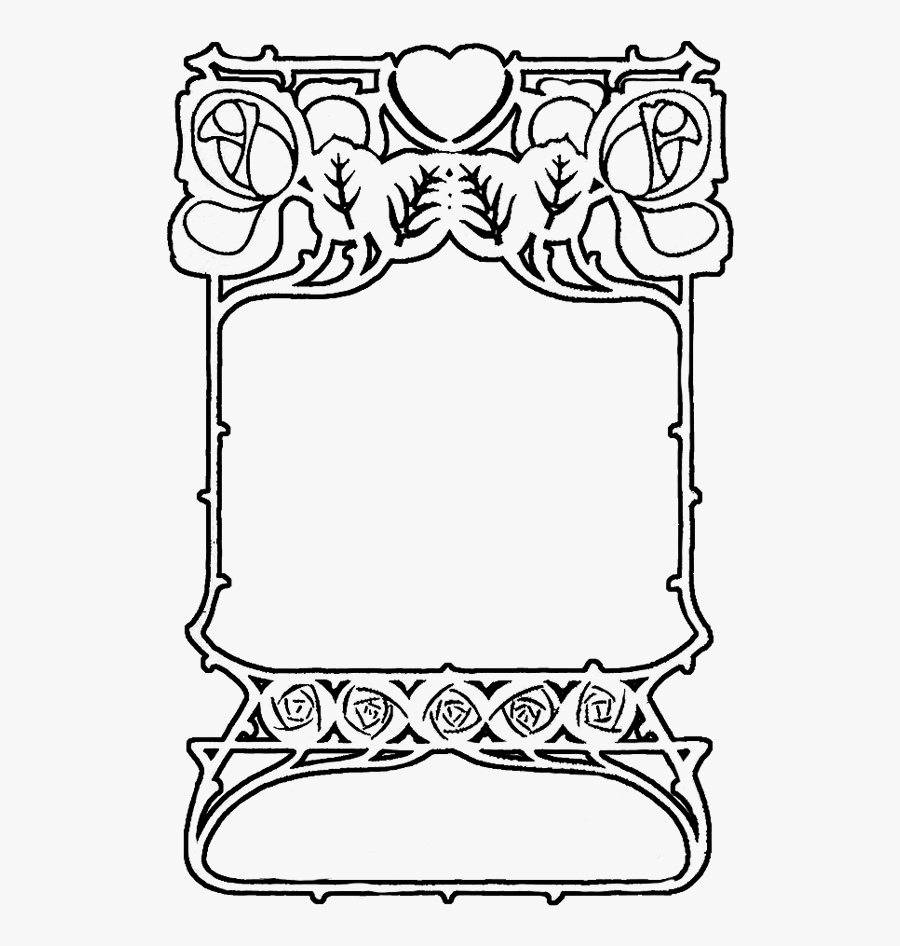 Art Nouveau Frame To Color - Line Art, Transparent Clipart