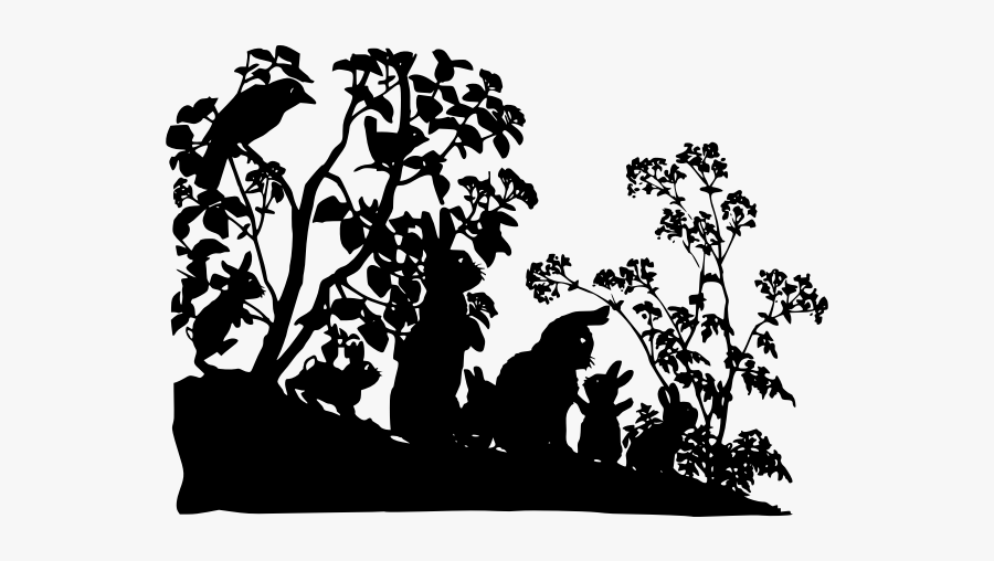 Woodland Creatures Silhouette - Black And White Woodland Clipart, Transparent Clipart