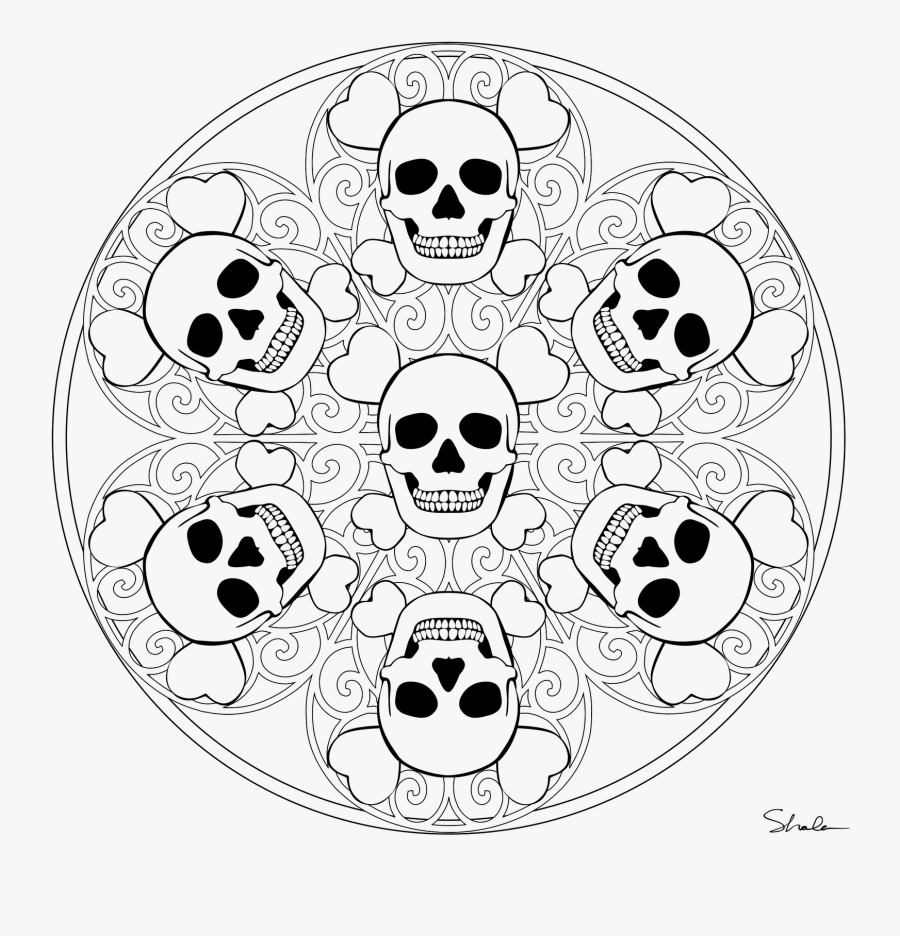 Skull Mandala Coloring Pages, Transparent Clipart