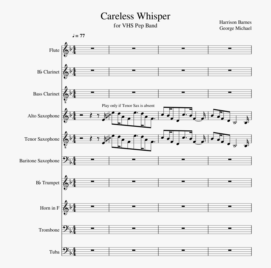 Careless Whisper Sheet Music Composed By Harrison Barnes - Careless Whisper Treble Clef, Transparent Clipart