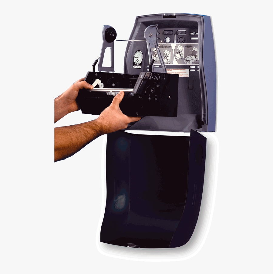Man"s Hands Servicing Paper Towel Dispenser - Machine, Transparent Clipart