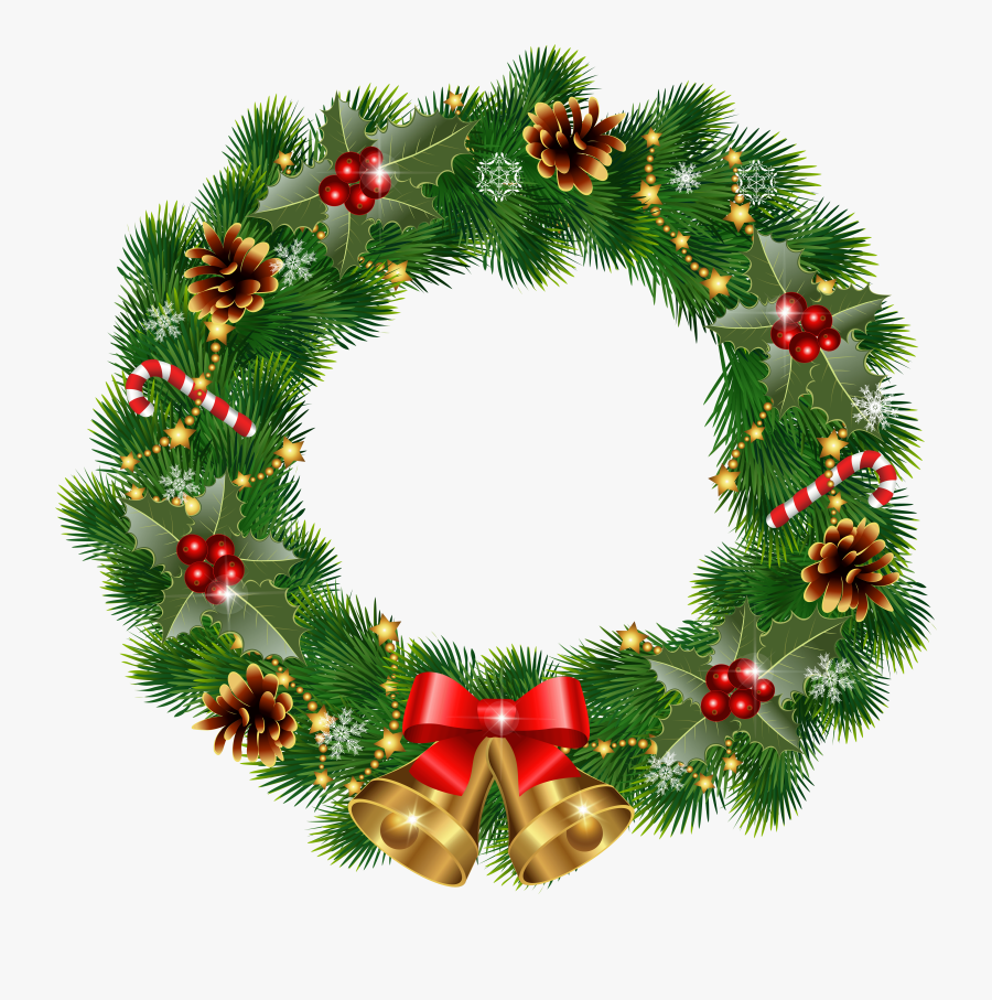 Christmas Wreath With Bells Png Clipart Image - Christmas Wreath Transparent Background, Transparent Clipart