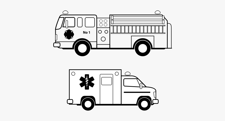Ambulance And Fire Truck Line Art Vector Image - Outline Fire Truck Clipart, Transparent Clipart
