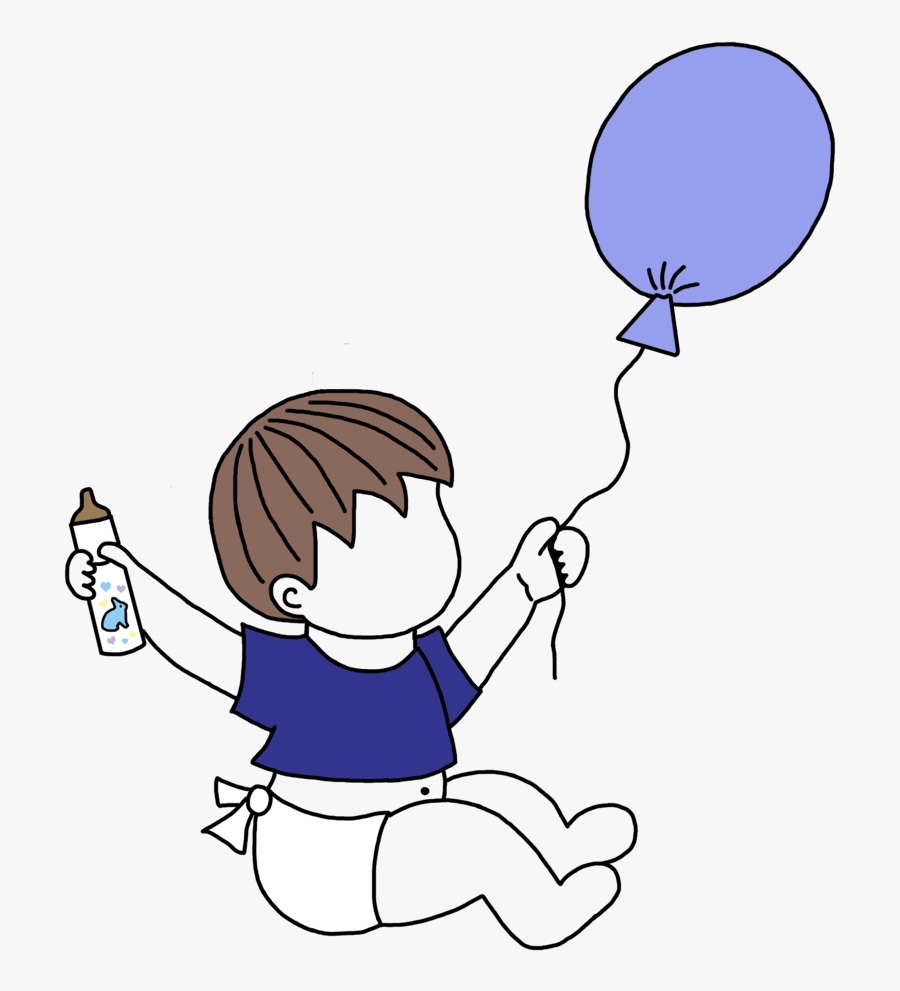 Baby With Balloon Pic Line Art, Transparent Clipart