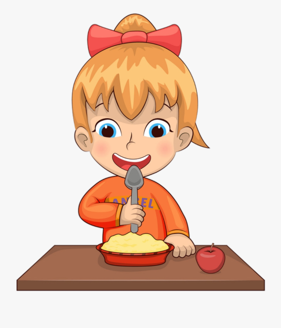 ###baby #morning #kid #kids #school #طفل #اطفال #مدرسة - Girl Eating Breakfast Cartoon, Transparent Clipart