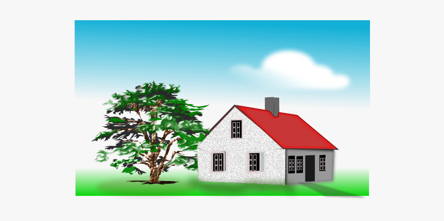 Vector Clip Art Of Large House Next To An Old Tree, Transparent Clipart