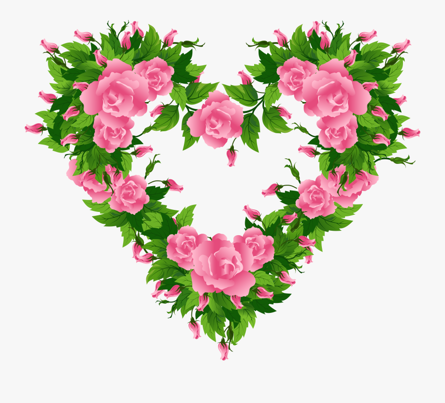 Heart And Rose Clipart Banner Transparent Library Pink - Coracao Com Flor Png, Transparent Clipart