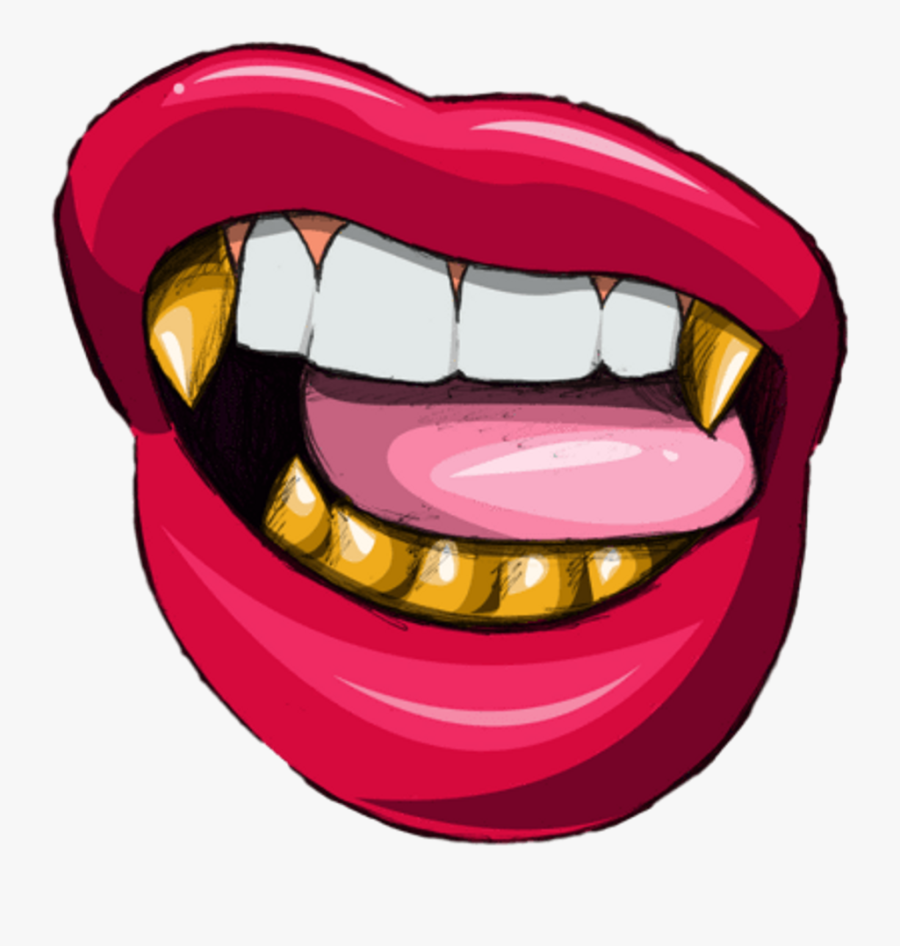 Fangs Sticker By Ryan - Lip Biting Grill Shirt, Transparent Clipart