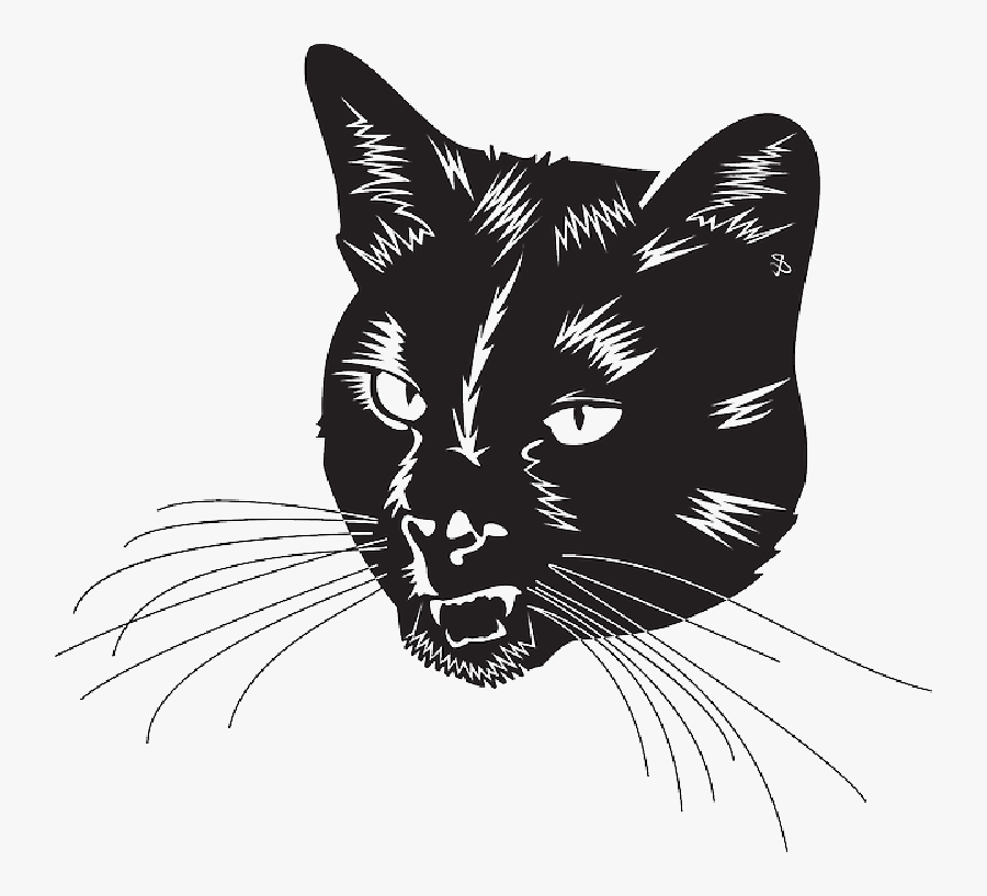 Cat Head Black Halloween Meow Whiskers Hiss Omen - Black Cat Logo Vector, Transparent Clipart