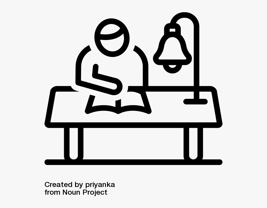 Stick Figure Studying Book At A Desk With A Lamp - Class Work Icon, Transparent Clipart