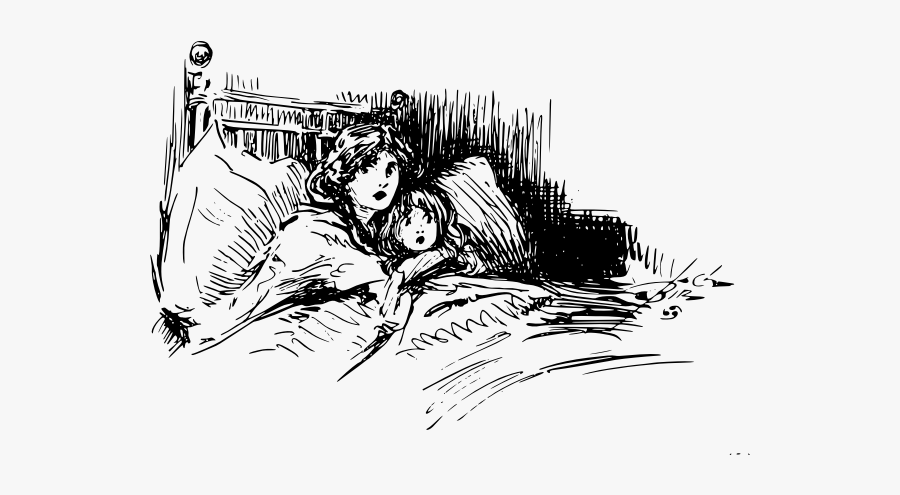 Scared Mother And Child In Bed Vector Illustration - Scared In Bed Sketch, Transparent Clipart