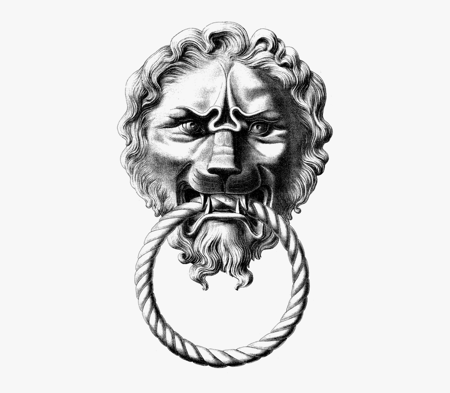 Transparent Door Knocker Clipart - Lion Door Knocker Drawing, Transparent Clipart