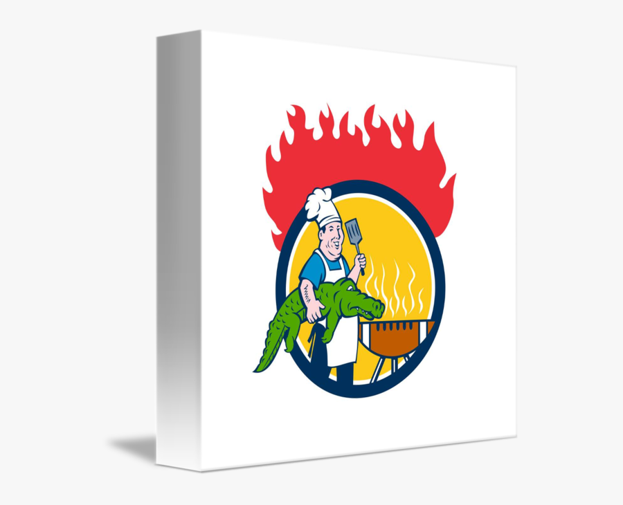 Chef Alligator Spatula Bbq Grill Fire Circle Carto - Barbecue, Transparent Clipart