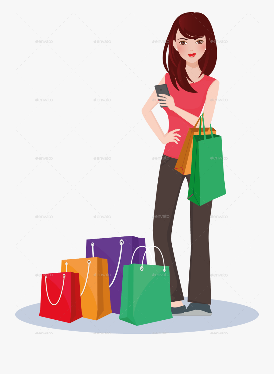 Shopping Girl By Nael005 - Girl With Shopping Bags Vector Png, Transparent Clipart