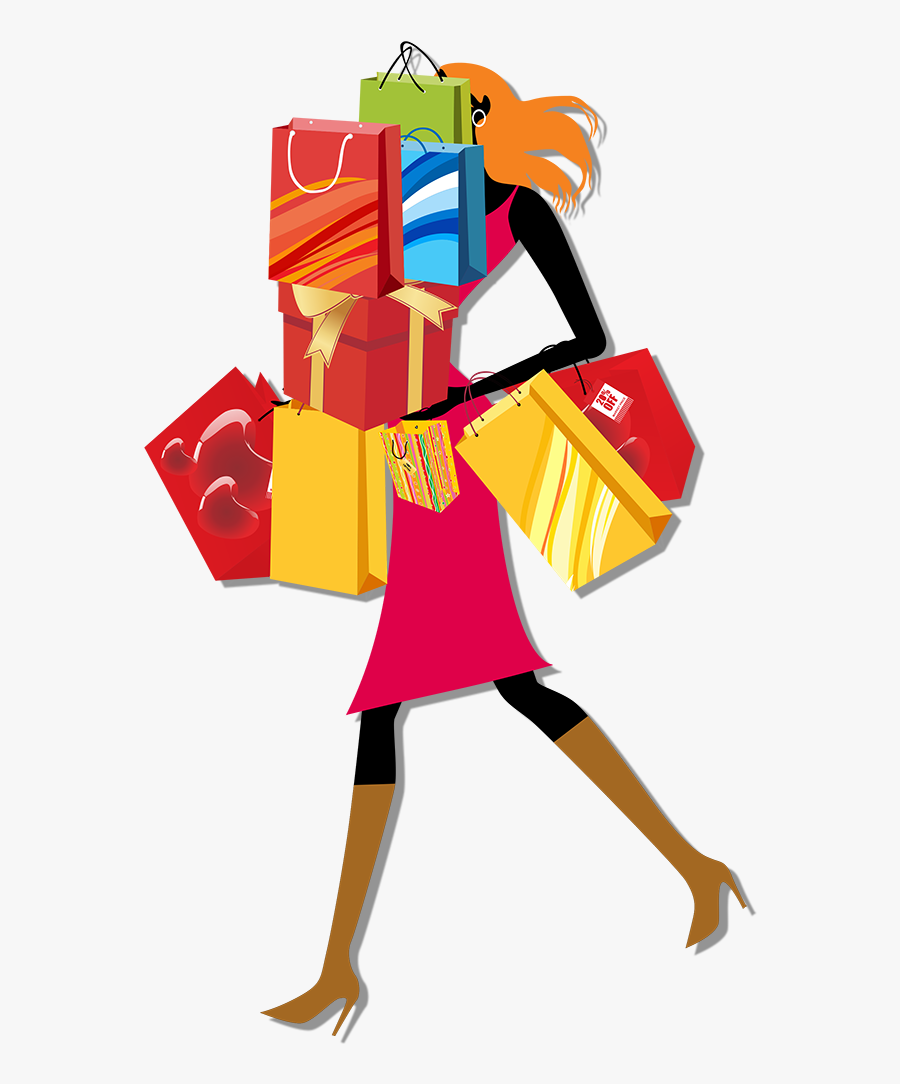 Vector Library Library Girl With Shopping Bags Clipart - Woman With Shopping Bags Clipart, Transparent Clipart
