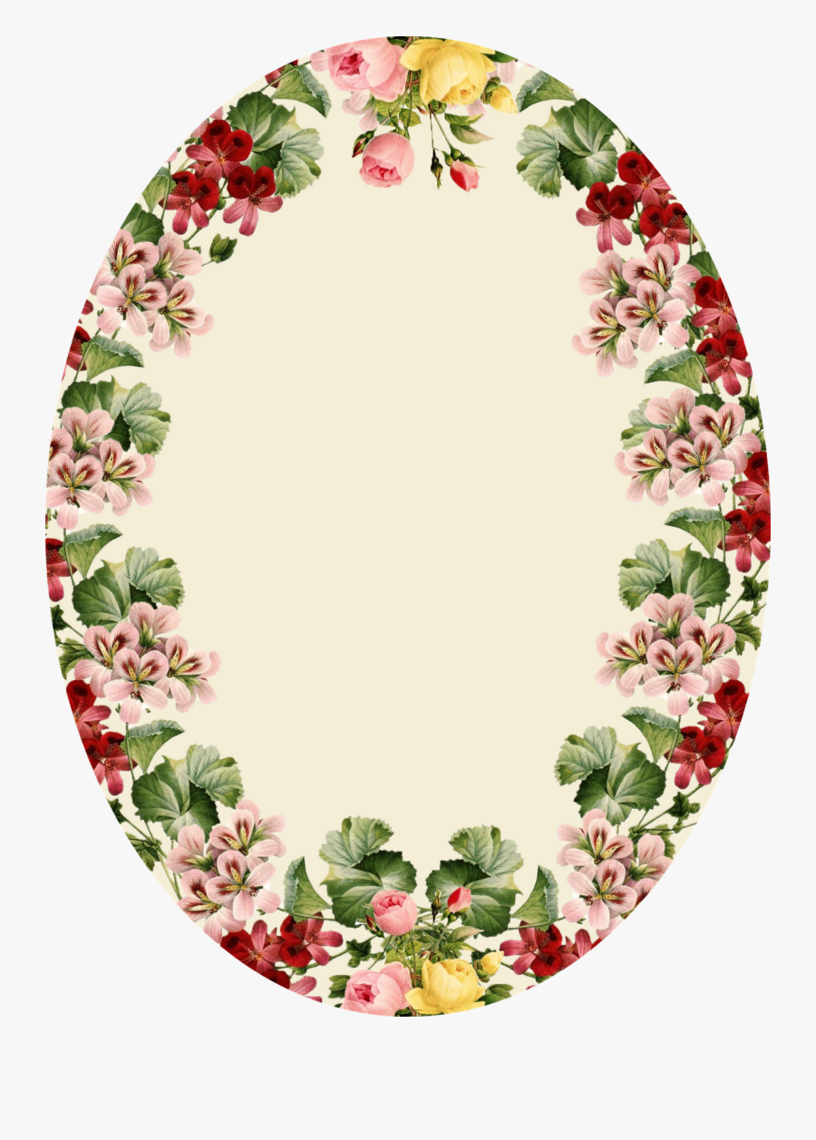 Floral Oval Clipart - Vintage Flower Oval Border, Transparent Clipart