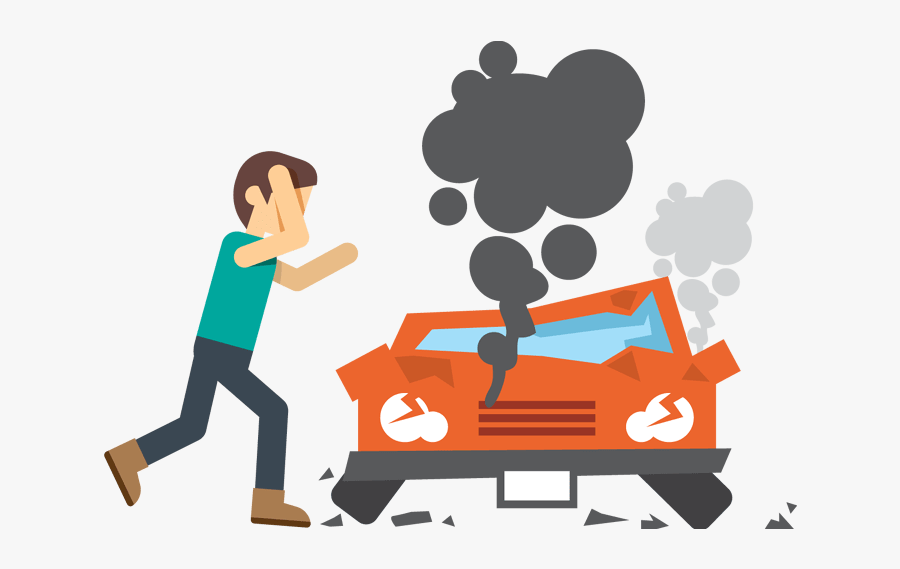 Cartoon Adult Upset Man In Front Of Crash Car - Car Crash Illustration Png, Transparent Clipart