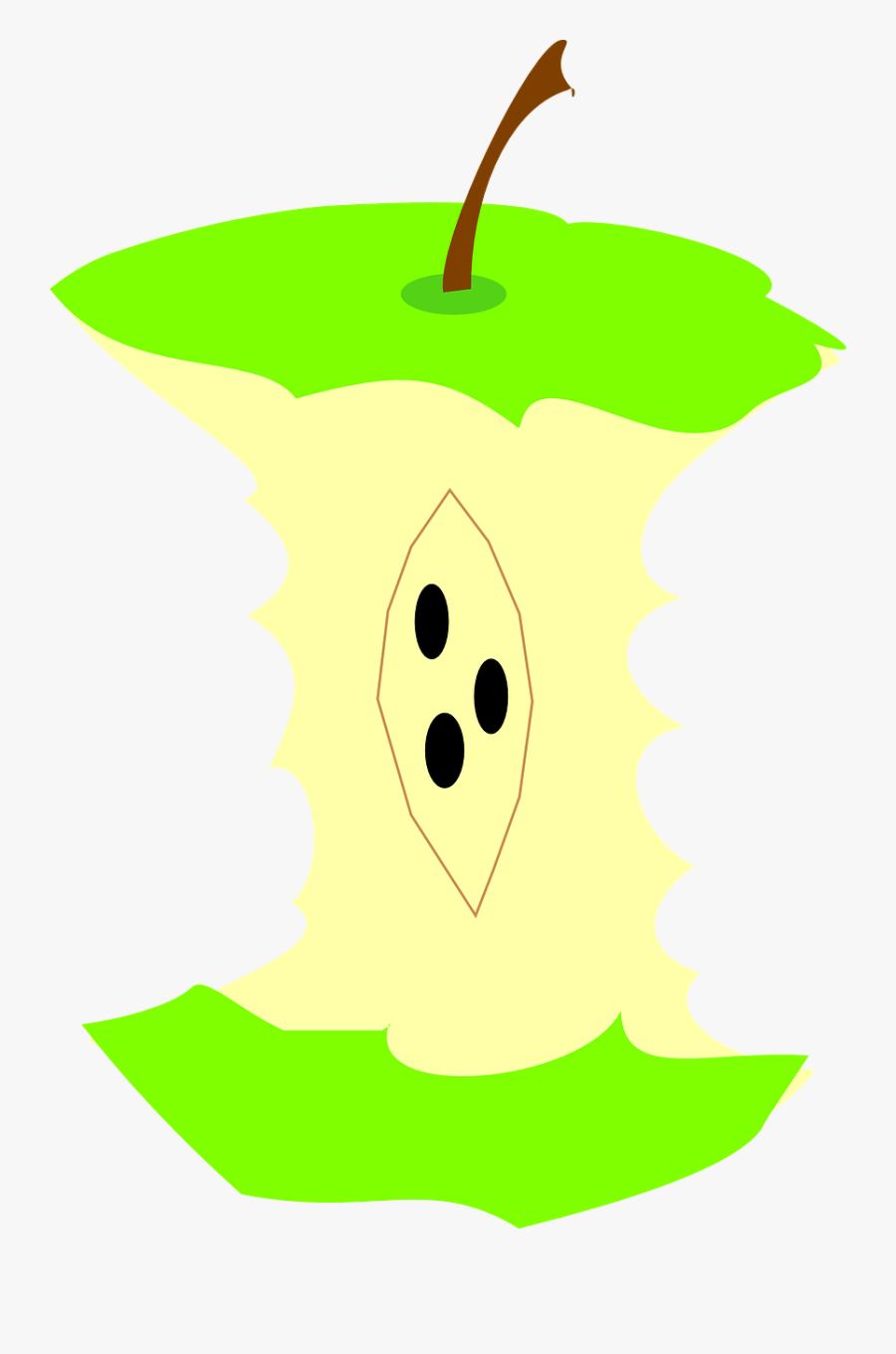 Green Apple Fall Fruit Bitten Core Eat Stem - Clip Art, Transparent Clipart