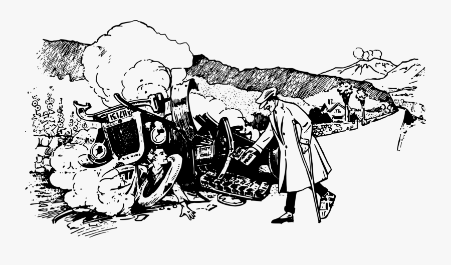 Art,monochrome Photography,monochrome - Draw Old Car Crash, Transparent Clipart