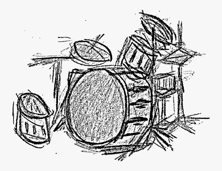 Drum Set In Black And White - Drum Set Sketch Tattoo, Transparent Clipart