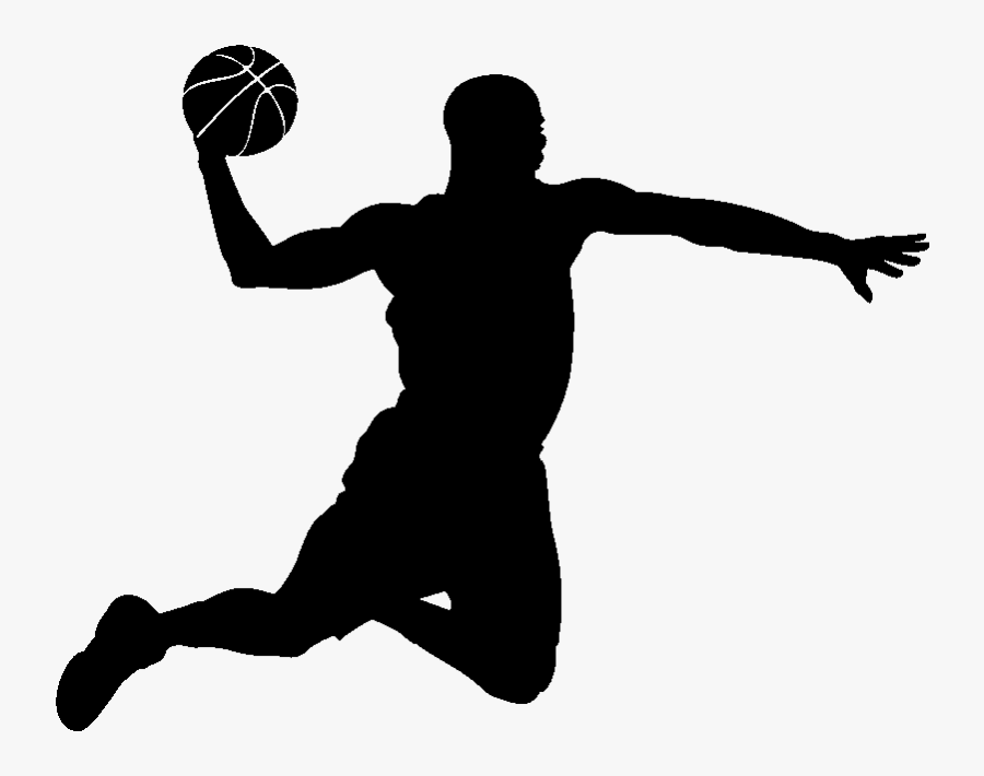 Basketball Slam Dunk Silhouette Clip Art - Basketball Player Black And White, Transparent Clipart