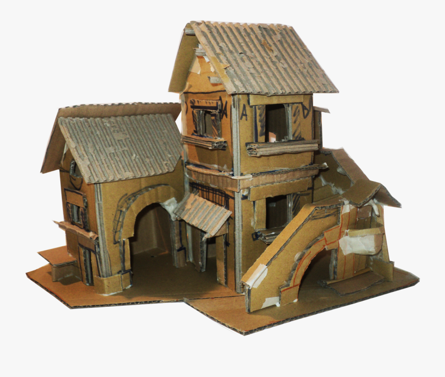 Box House Paper Plan Village Cardboard Clipart - Cardboard Box House Model, Transparent Clipart