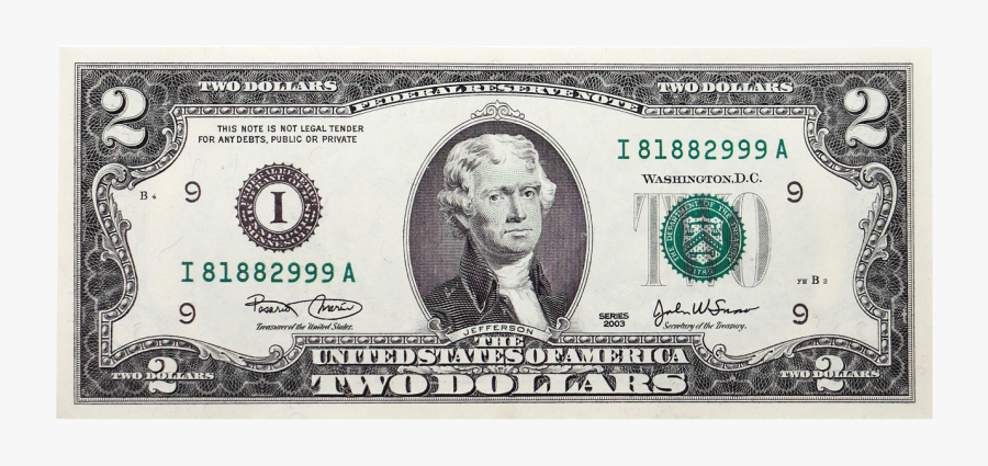 Two Dollar Png Transparent - 2 Dollar Bill Transparent, Transparent Clipart