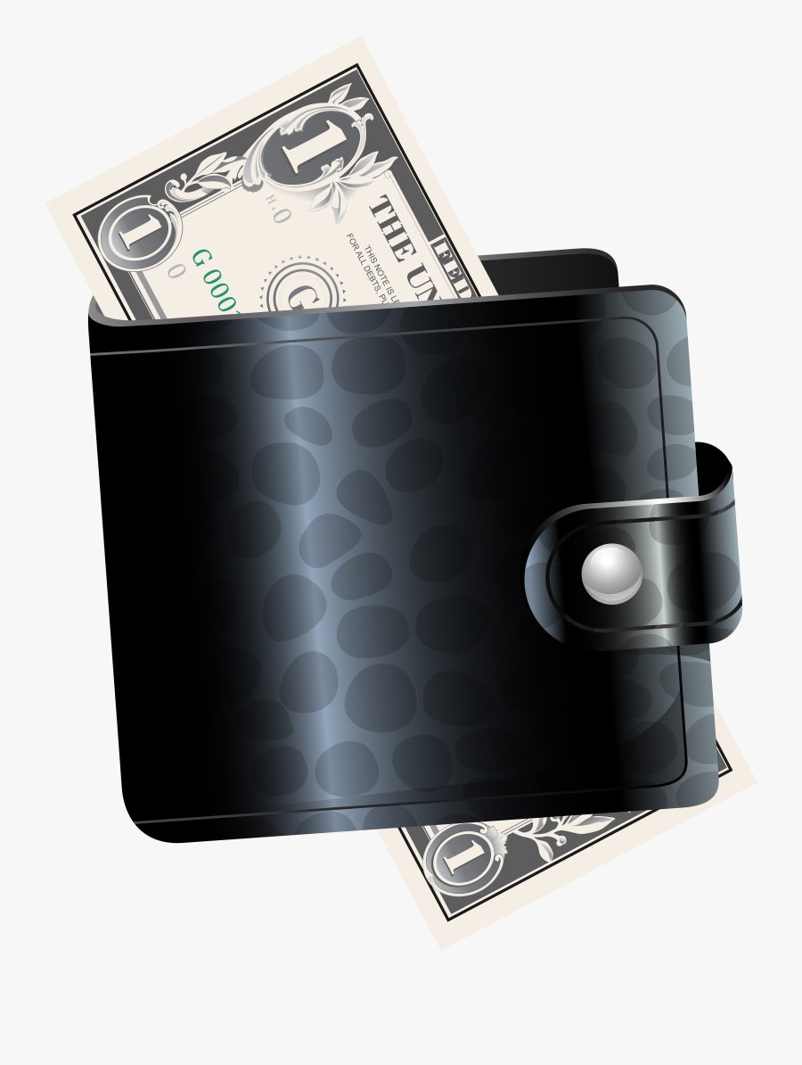 Black Wallet With One Dollar Transparent Clip Art Image, Transparent Clipart
