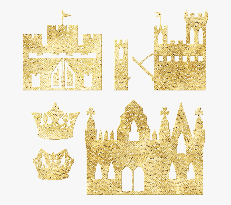 Gold Castle, King Crown, Queen Crown, Castle, Crown - Clip Art, Transparent Clipart