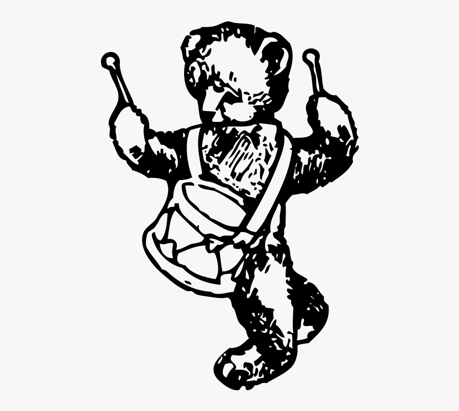 Teddy Bear With Drum - Teddy Bear Playing Drums Drawing, Transparent Clipart