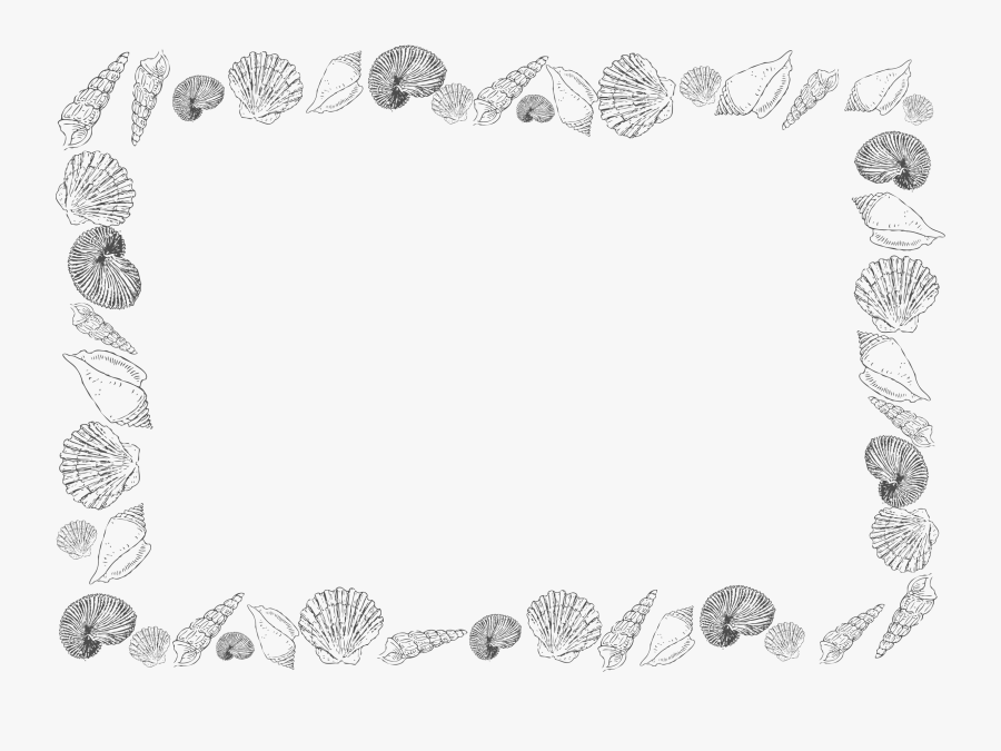 Picture Frame,line Art,monochrome Photography - Seashell Border Clipart Black And White, Transparent Clipart